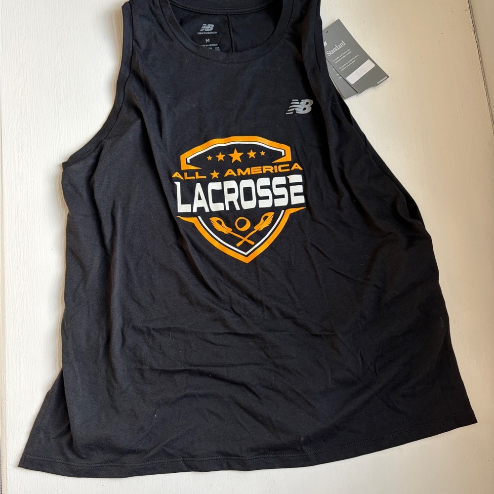 New Balance Black Lacrosse Shield Tank with Gold and White Logo